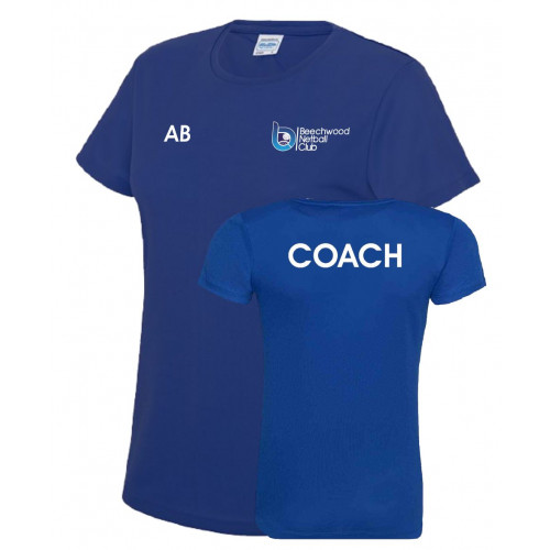 Beechwood Netball Coaches Ladies R/Neck T-Shirt Royal Size X Small