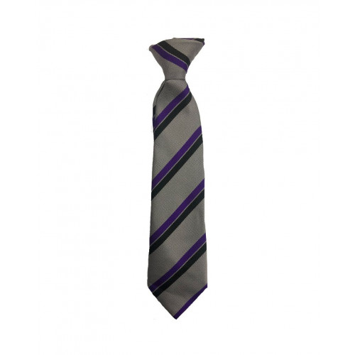 St Catherines School Tie Purple/Silver/Black Clip On 14"