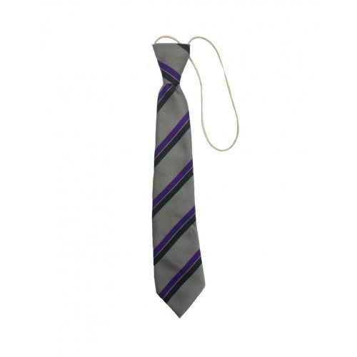 St Catherines School Tie Purple/Silver/Black Elastic 10"