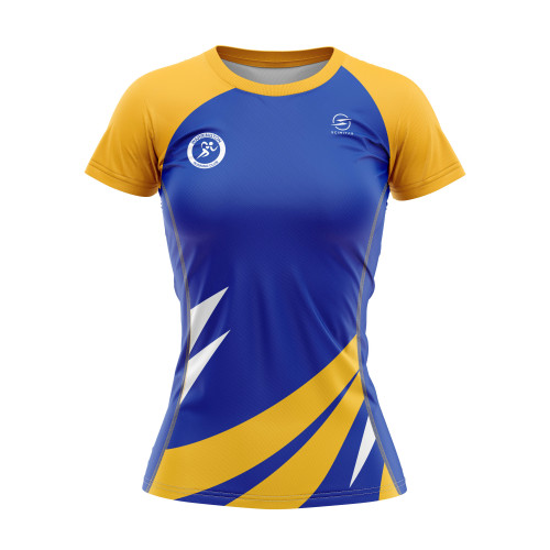 Warrington Running Club Ladies Deluxe Sublimated T-Shirt Royal/Yellow Size Large