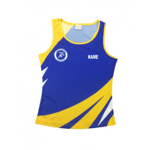 Warrington Running Club Ladies Sublimated Vest Royal/Yellow Size 2XS